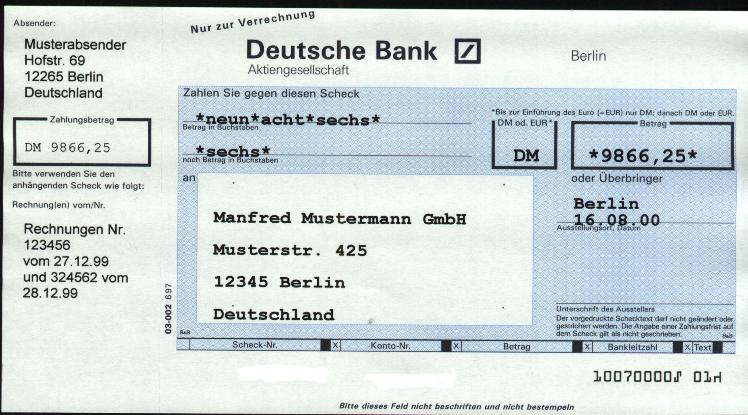 Postbank verrechnungsscheck Postbank: Scheck
